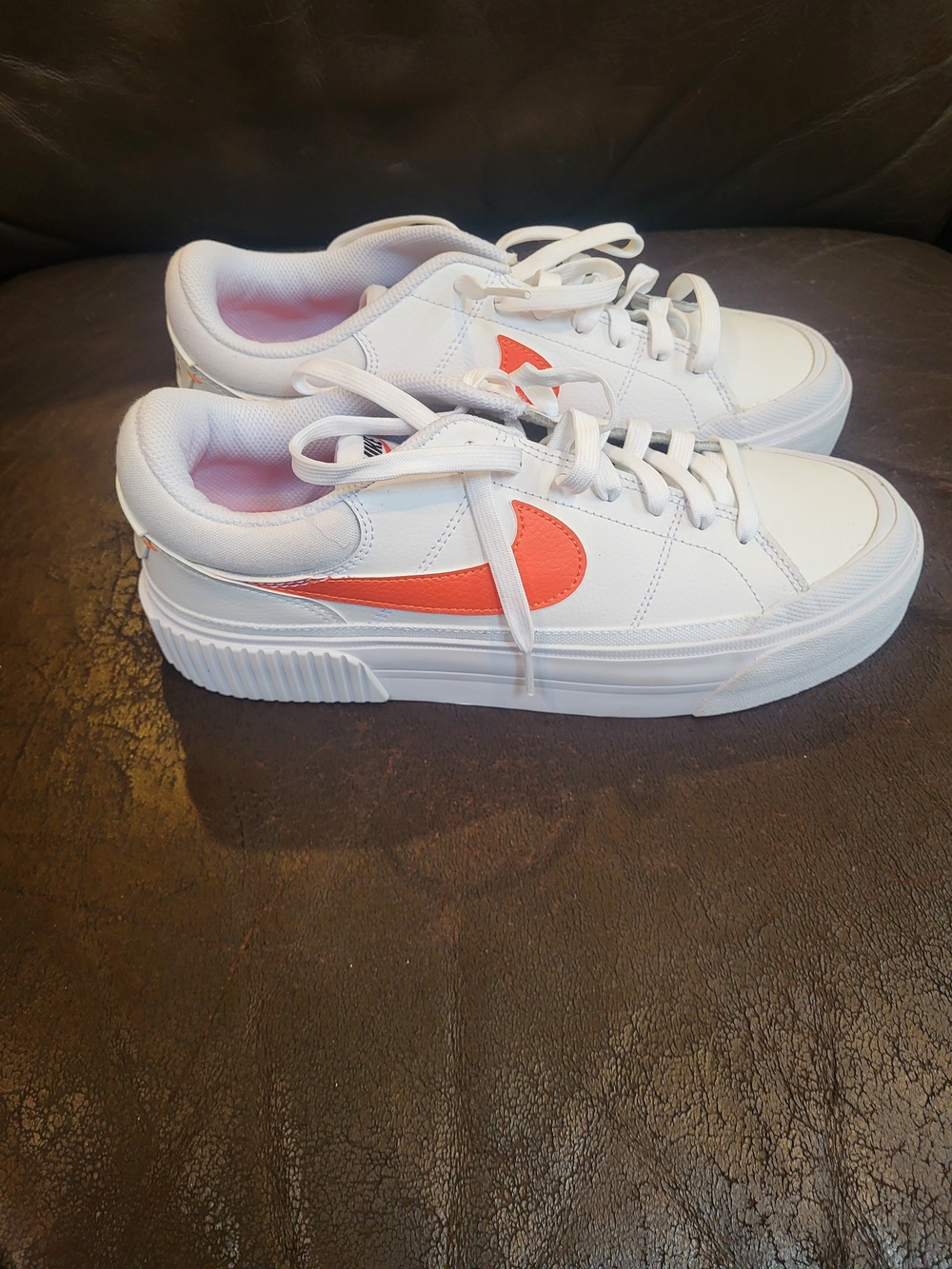 Nike Women's Size 9 Court Legacy Lift White Sneakers with Orange Swoosh